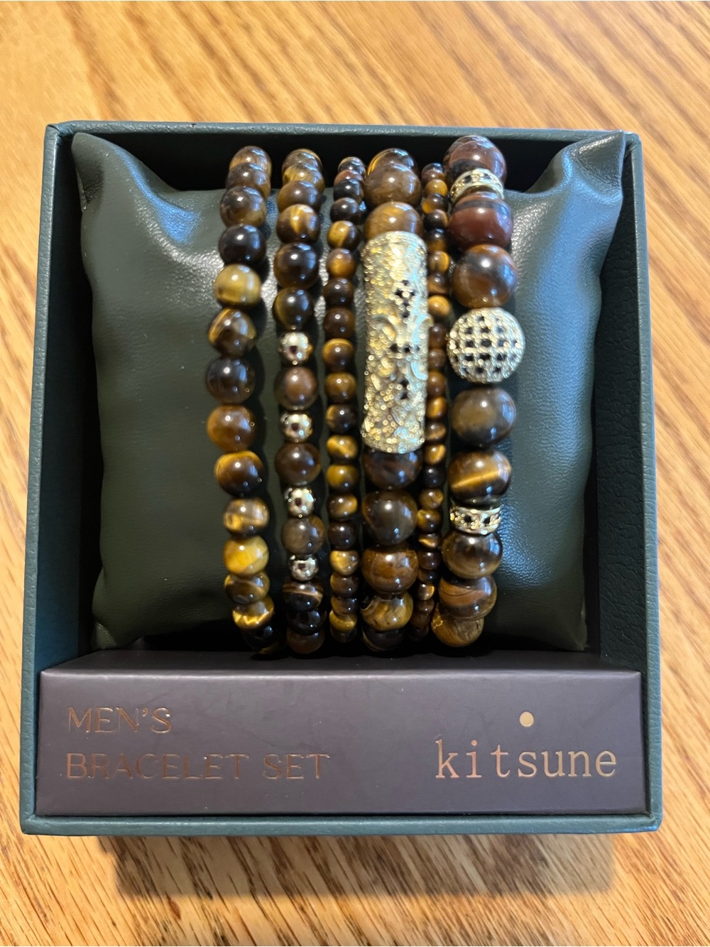 MAISON KITSUNE Brown and Gold Tiger Eye Multi-Strand Beaded Bracelet Set